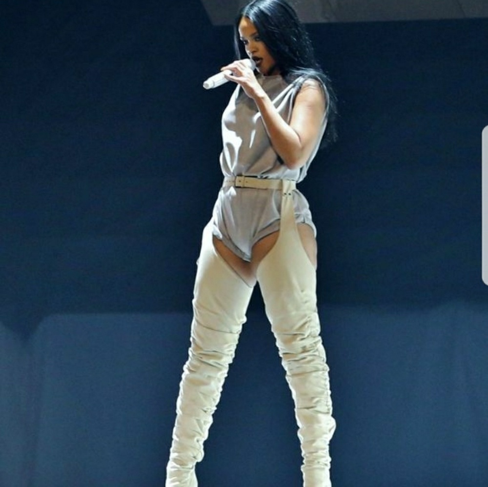 As seen on Rihanna garter belt thigh high boots